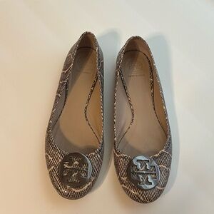 Tory Burch Snakeskin Pattern Flats - Tan and Black